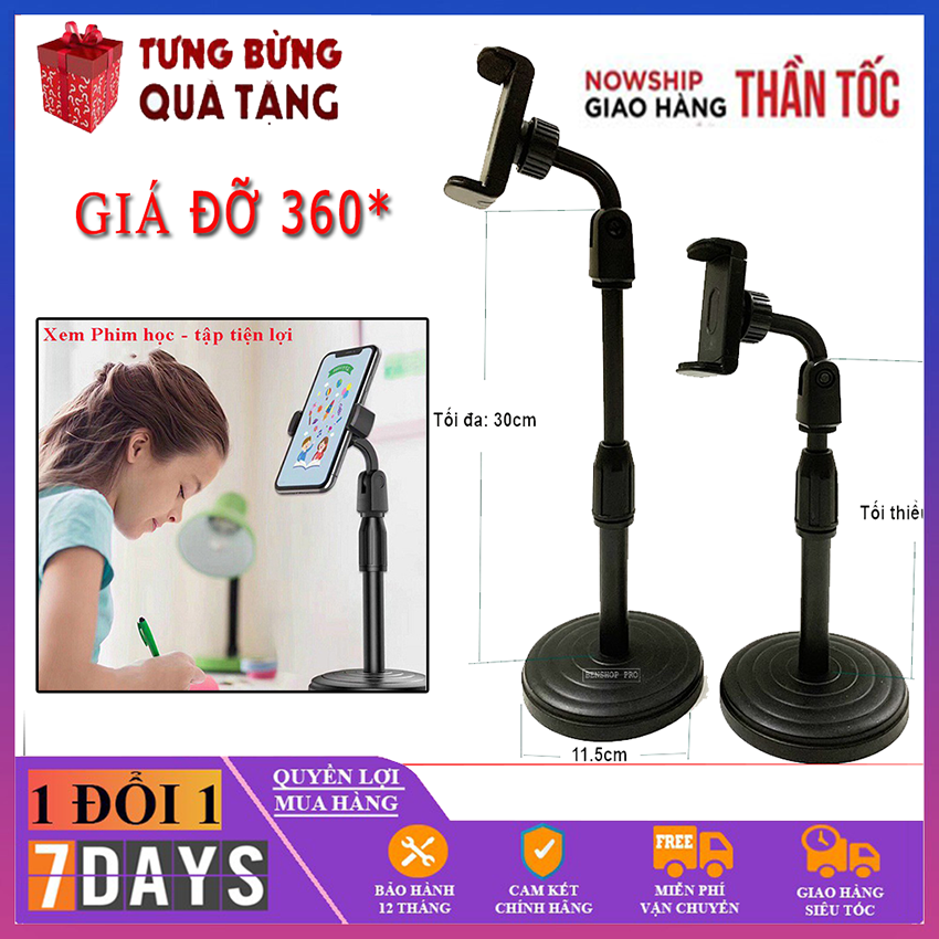Giá Đỡ Điện Thoại Di Động cao cấp xoay 360 độ có điều chỉnh độ cao phù hợp - Giá Đỡ kẹp Điện Thoại để Bàn cho phòng học,xem phim ...