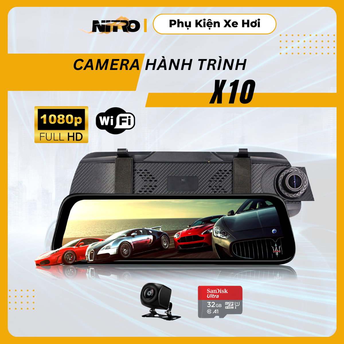Camera hành trình ô tô X10 X10Plus màn lớn trước 2K sau FHD có wifi kết nối điện thoại GPS BH 12T