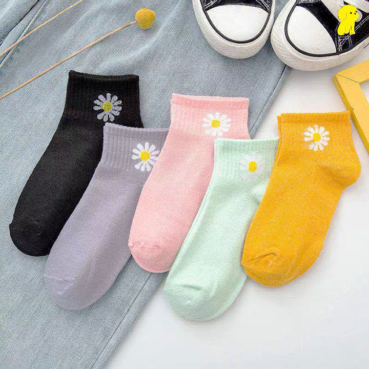 Sét 10 đôi tất hoa cúc cổ ngắn, Tất nữ chất liệu cotton chống mùi,thông thoáng,thấm hút mồ hôi , Vớ nữ nhiều màu họa tiết hoa cúc
