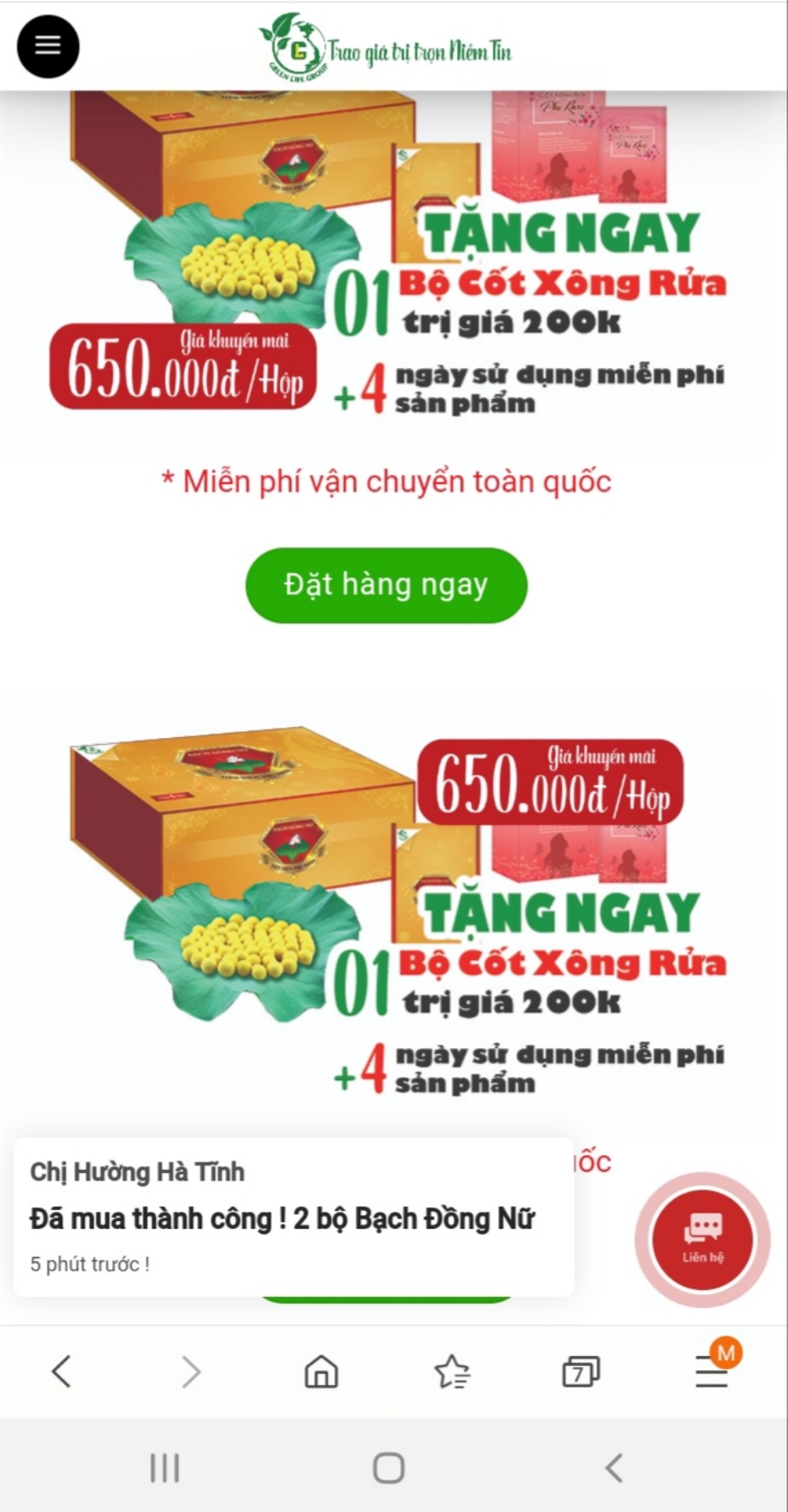 Viên đặt phụ khoa Bạch Đồng Nữ - tặng 1 hộp cốt xông rửa
