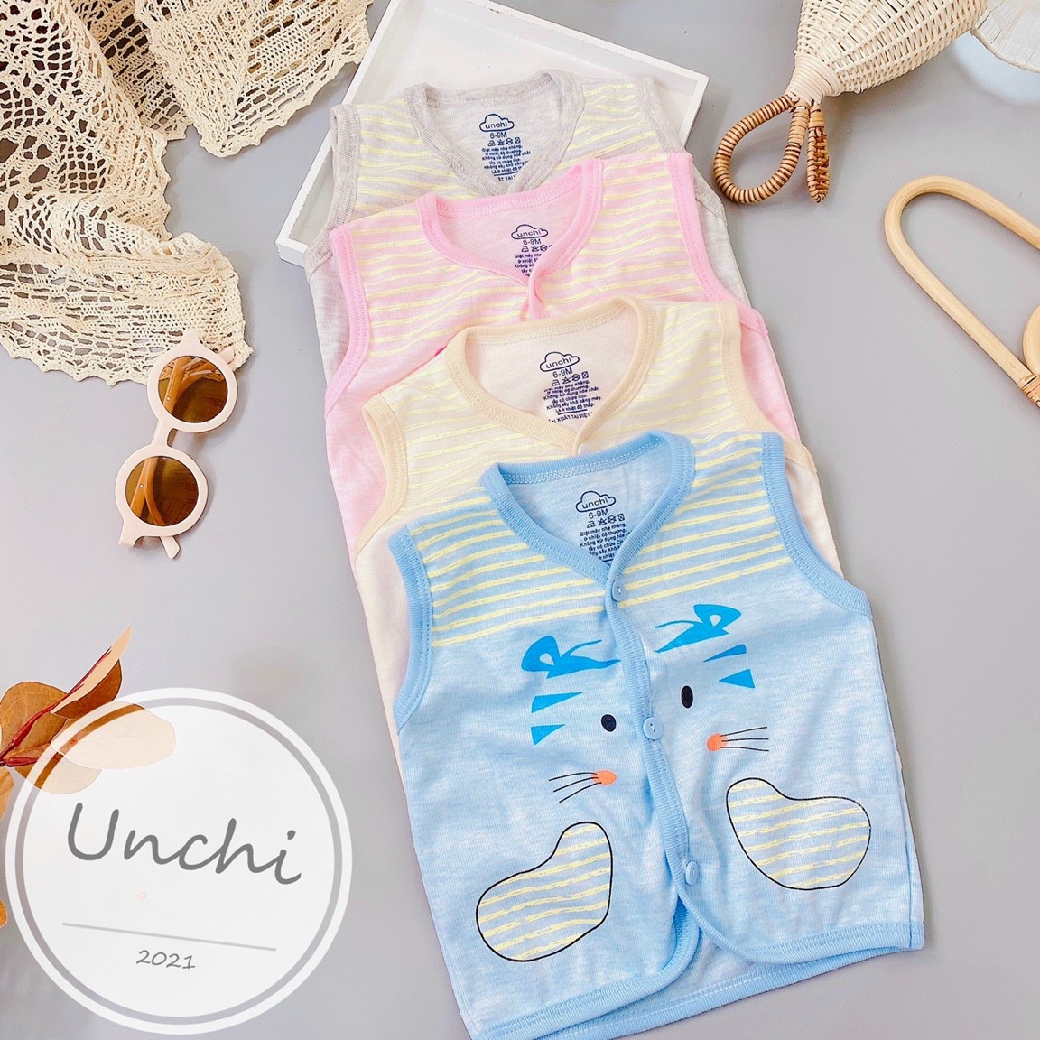 4kg - 18kg Áo Gile UNCHI Chất Nỉ Loang Mềm Mịn cúc giữa (loại nỉ mỏng) Cho Bé UC13