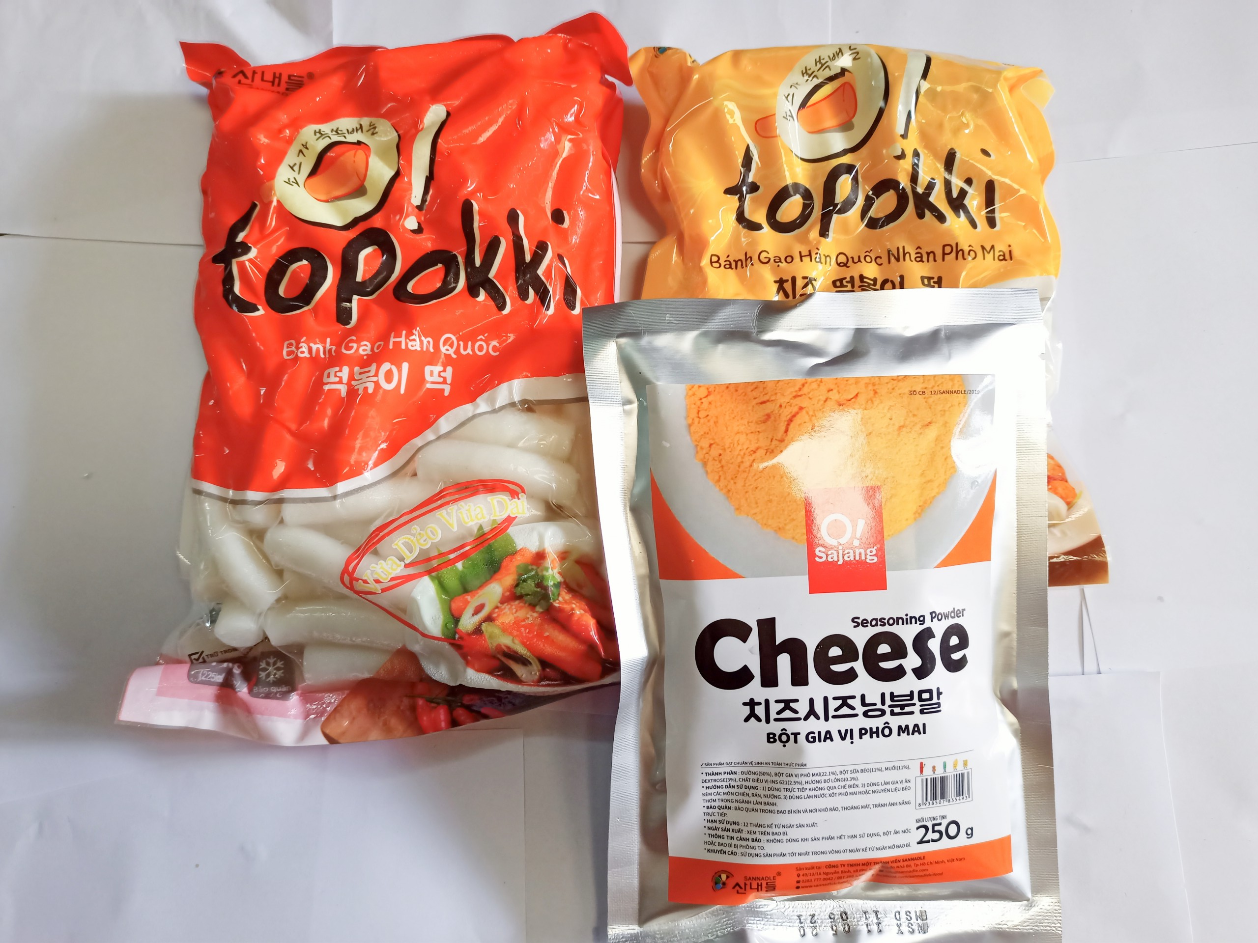 combo 1kg bánh gạo topokki + 500g tok nhân phô mai +Gói 250g bột phô mai Cheese Cao Cấp_TiTiMart
