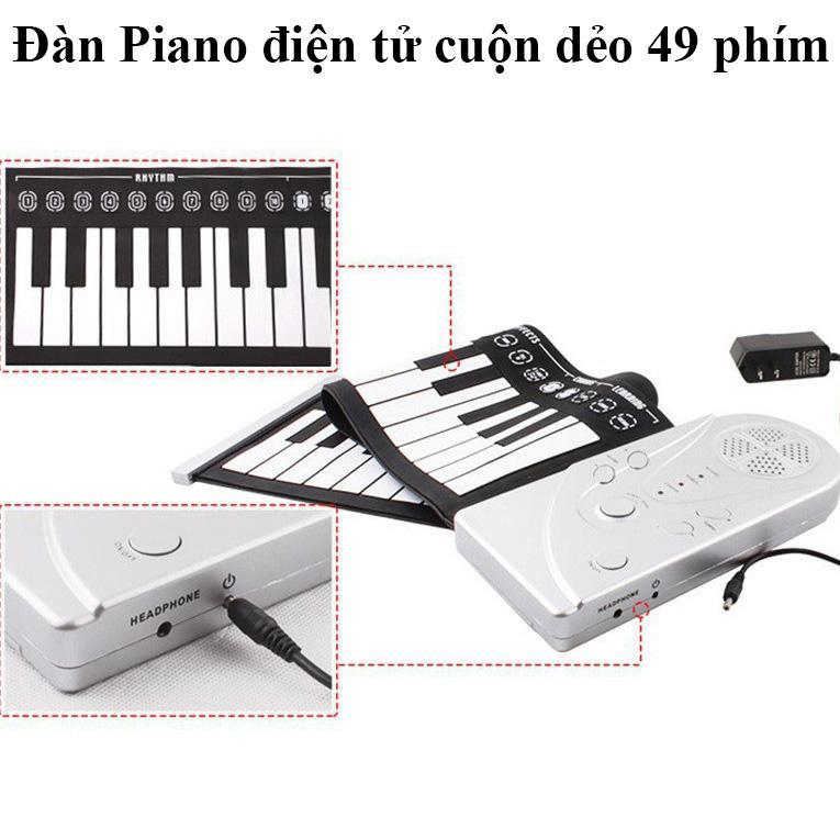 Đàn piano cuộn dẻo, đàn piano điện tử, dan piano ban phim mini ,đàn kỹ thuật số điện gọn nhẹ dễ di chuyển với 49 phím chức năng, tặng phiếu bảo hành 1 năm toàn quốc