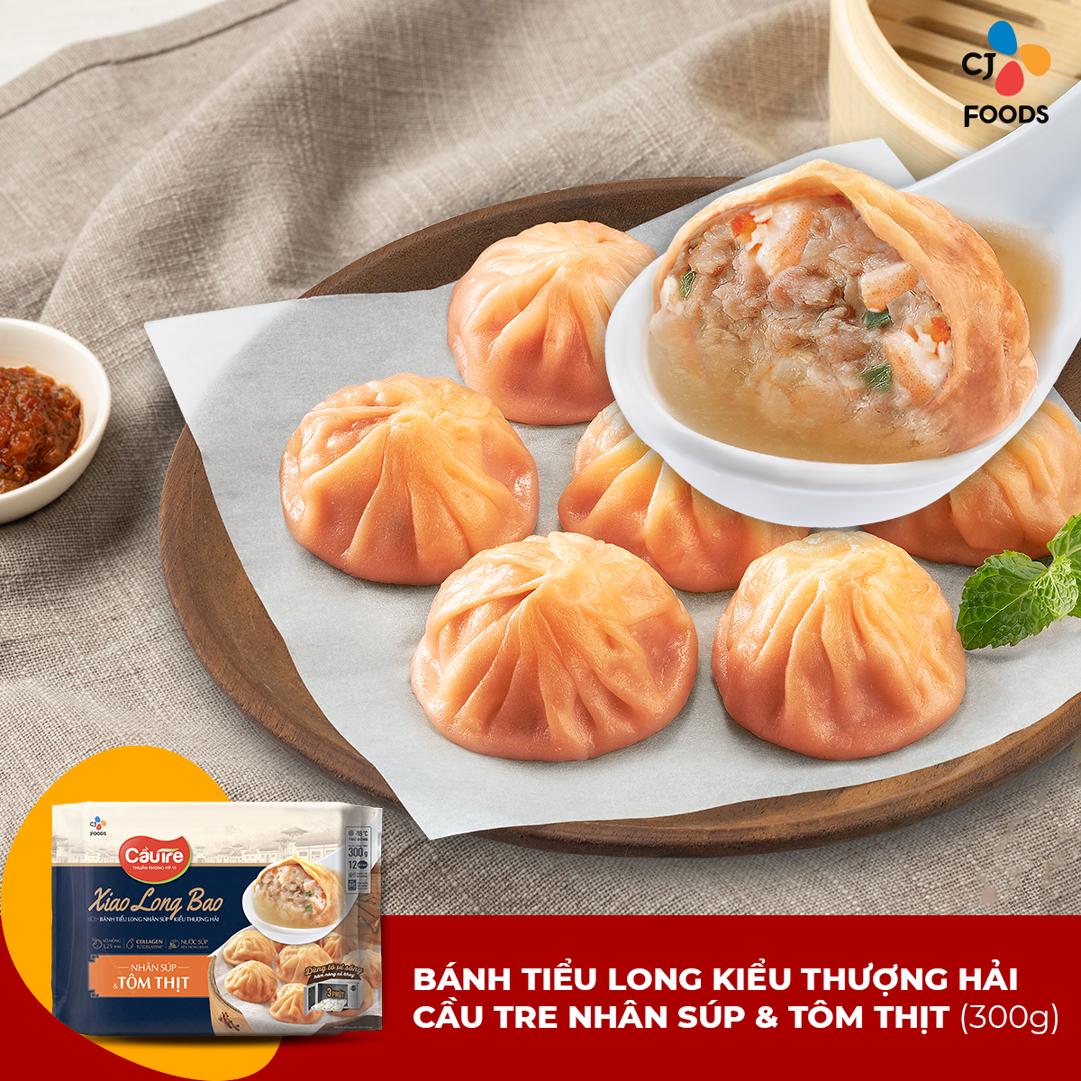 [HCM_HN] Bánh Tiểu Long Kiểu Thượng Hải 300g cầu Tre (nhân Súp & Thịt/ nhân Súp & Tôm Thịt)