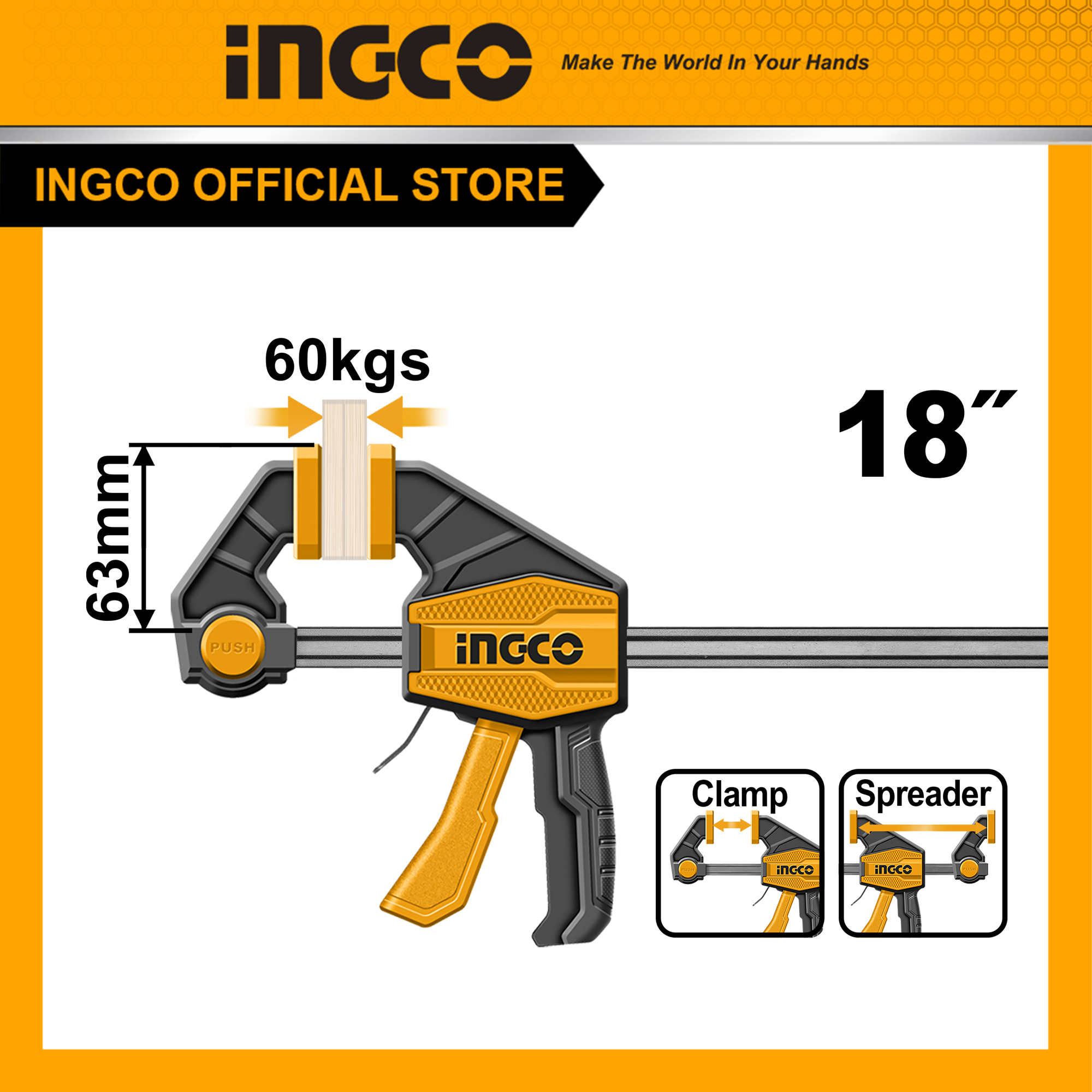 Cảo kẹp nhanh 45cm 18 inch chuyên kẹp gỗ, ngành mộc ingco hqbc01603