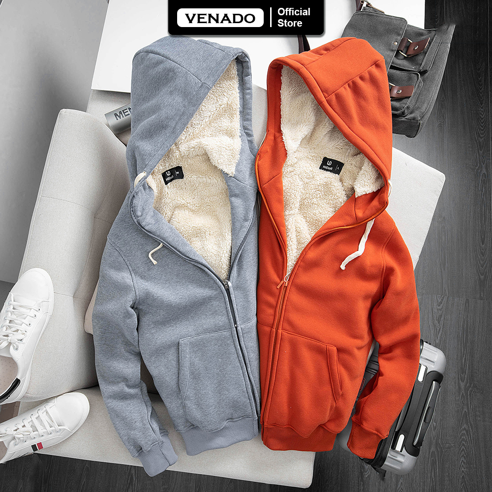 Áo nỉ lót lông cừu hoodies nam cực ấm phong cách trẻ trung Venado