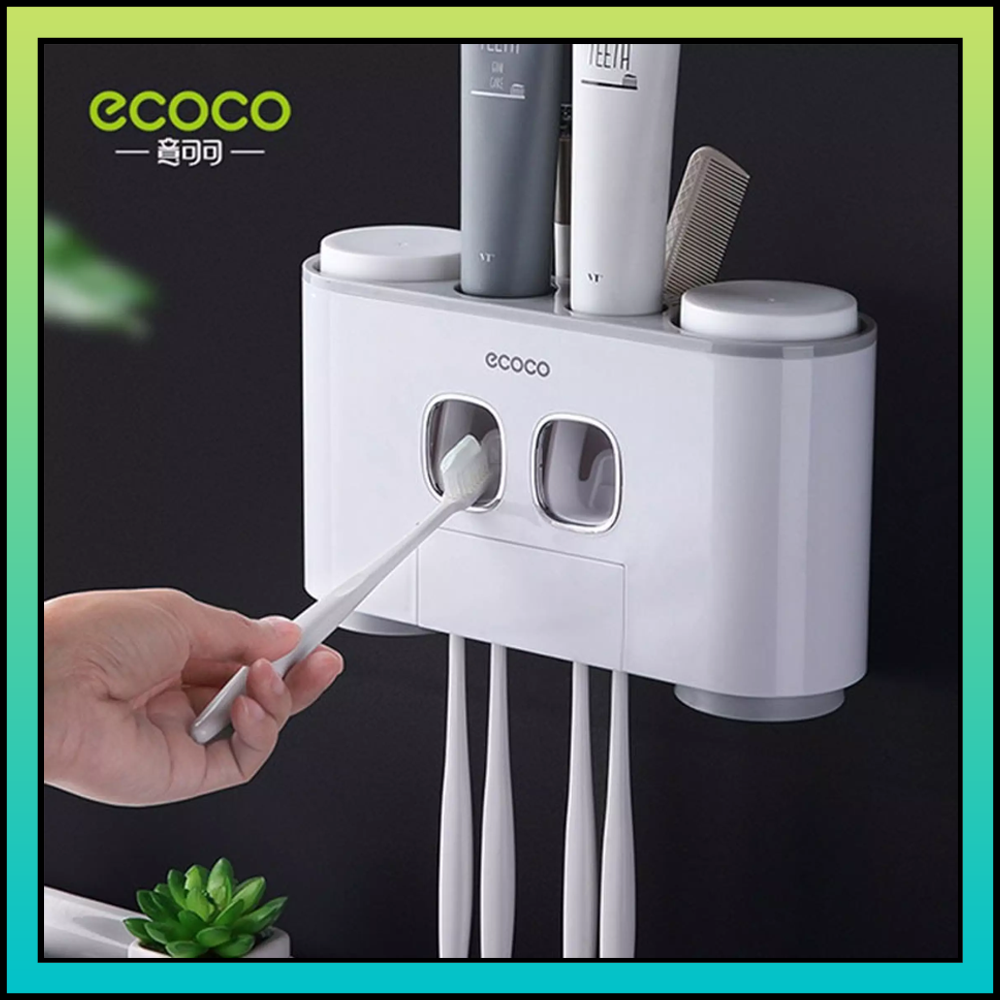 Bộ nhả kem đánh răng ecoco 4 cốc cao cấp để 5 bàn chải-dụng cụ lấy kem tự động