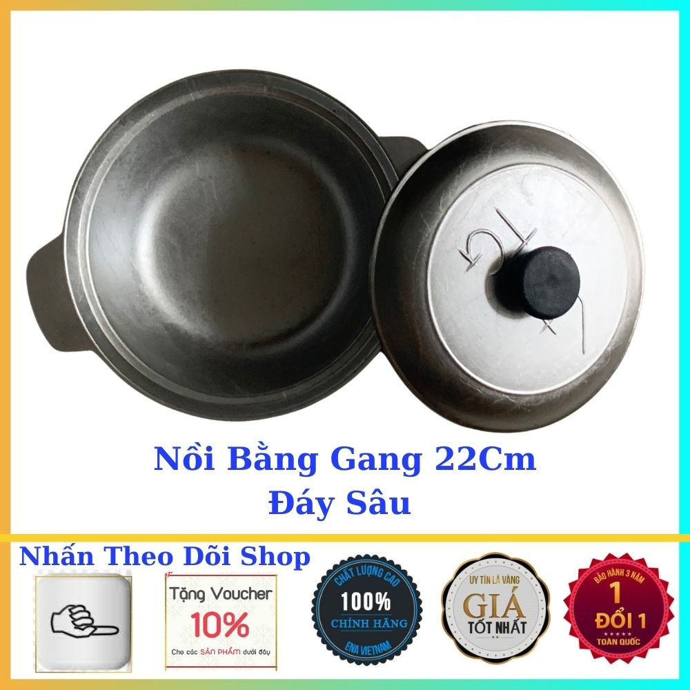 Nồi gang đúc đường kính 20cm chuyên dùng kho thịt, kho cá, hấp nghêu - nồi kho cá- nồi 20cm