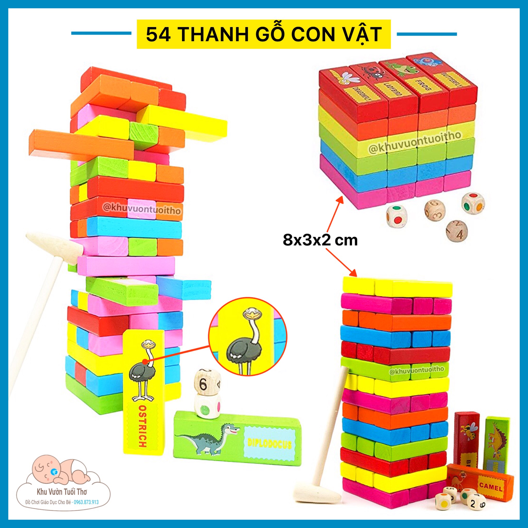 Đồ Chơi Rút Gỗ 54 Thanh Loại To Hình Động Vật Giúp Bé Học Tiếng Anh, Trò Chơi Rút Gỗ Giải Trí Cho Gia Đình