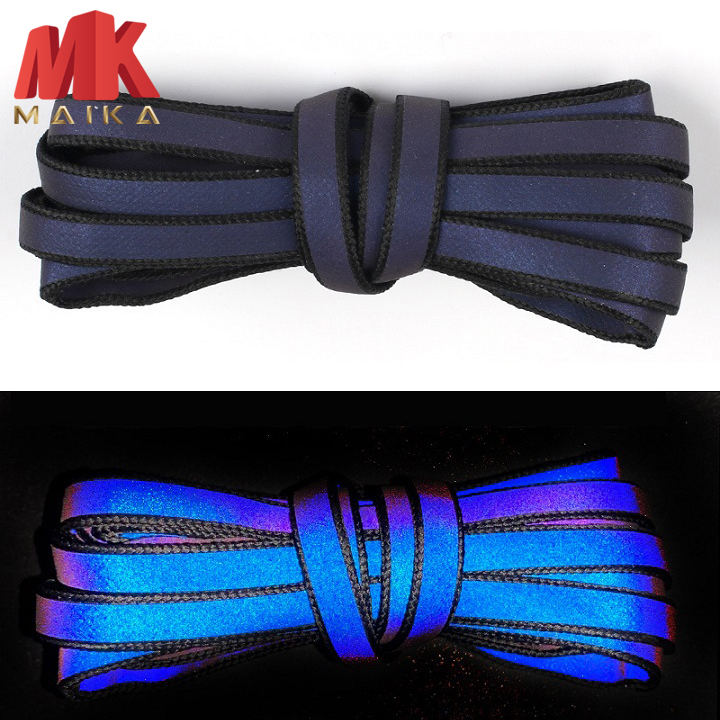 (1 đôi) - Dây Buộc Giày Sợi Dẹt Phản Quang Ba Chiều 2 Mặt Viền Đen MKPK4 120CM - dây giày nam nữ, dây giày thể thao dẹt, dây buộc giày thời trang, dây giày dù, dây dù, dây giày phượt, dây giày vải MK MAIKA