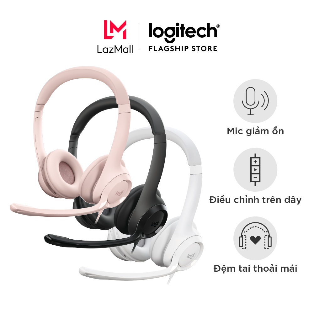 Tai nghe có dây Logitech H390 - Mic giảm ồn, màn loa to rõ, điều khiển trên dây, quai đeo và chụp tai có đệm, kết nối USB-A