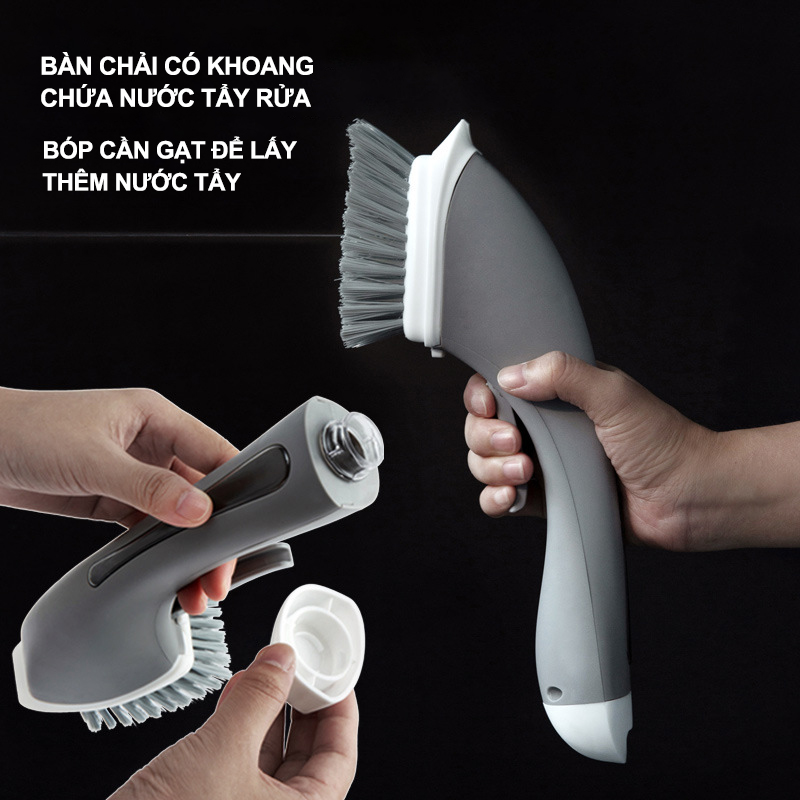 Bàn chải cọ rửa có khoang chứa nước tẩy, dụng cụ làm sạch nhà bếp tiện dụng(grey)
