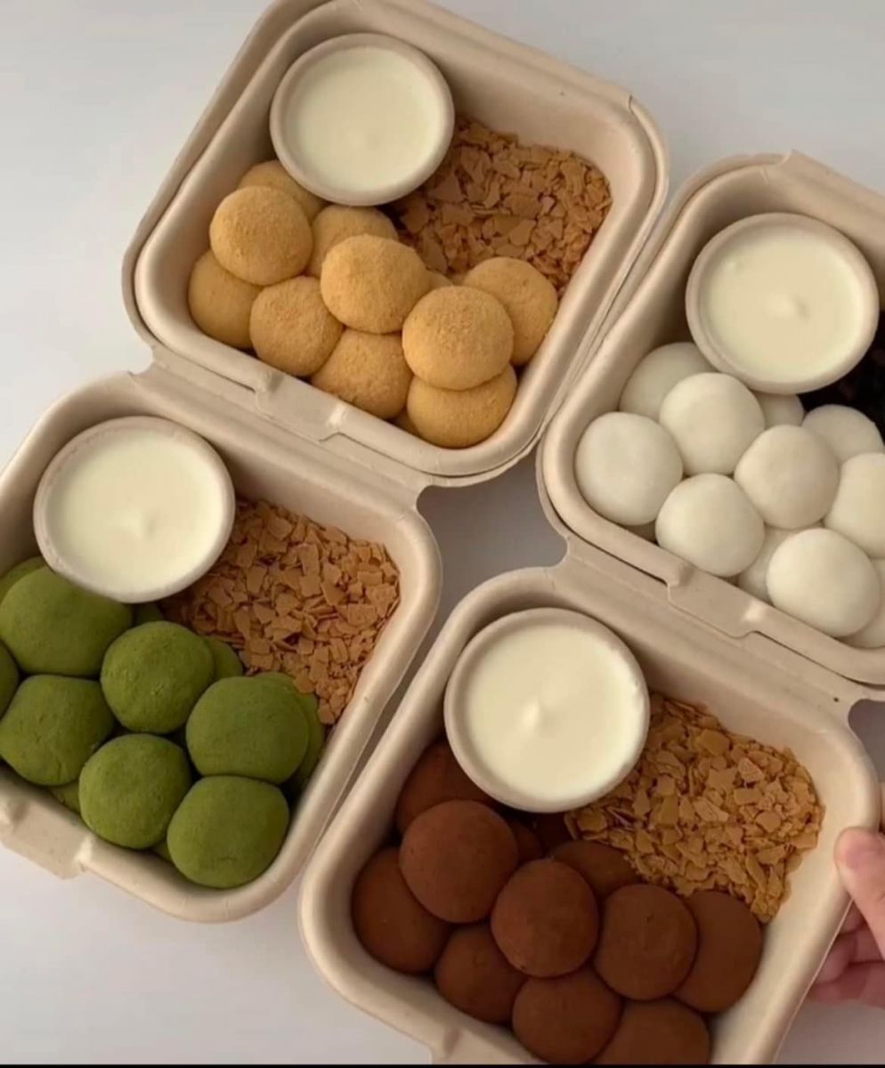 Bột đậu nành hàng ngon - mochi chấm kem sữa