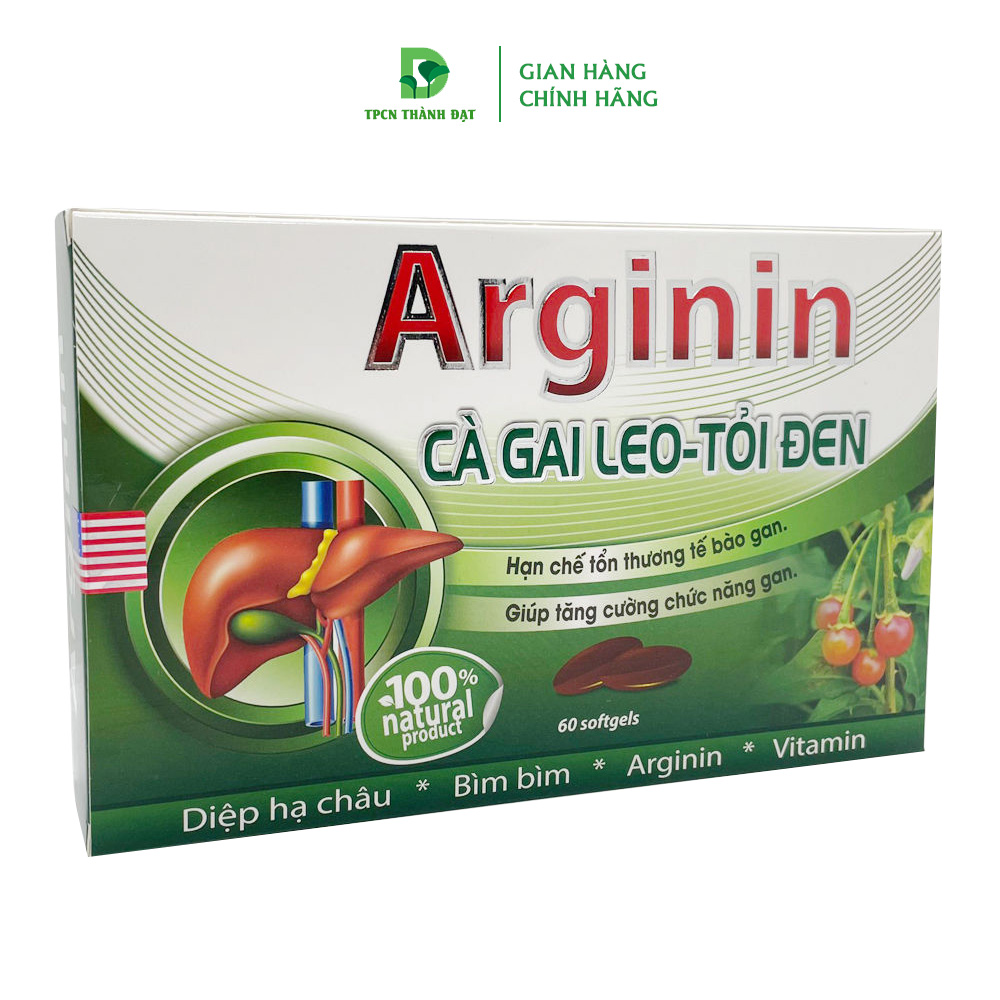 Arginin Cà Gai Leo Tỏi Đen hỗ trợ giải độc gan, hạ men gan, làm mát gan - Hộp 60 viên