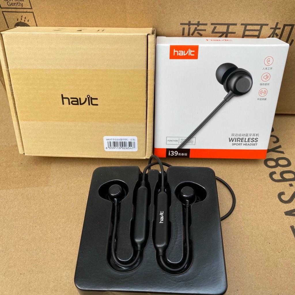 Tai nghe bluetooth không dây thể thao havitt i39, tai nhỏ và siêu nhẹ, âm thanh cực đỉnh 5.0