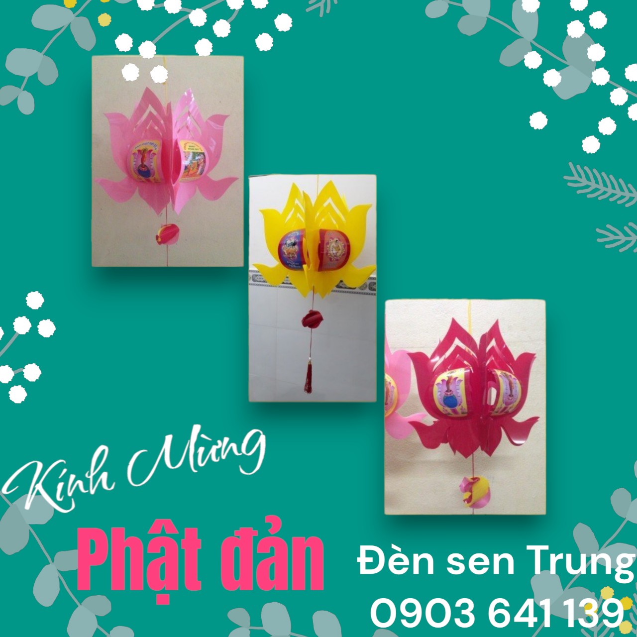 [HCM]Lồng đèn Hoa sen Phật đản ( size Trung) nhựa