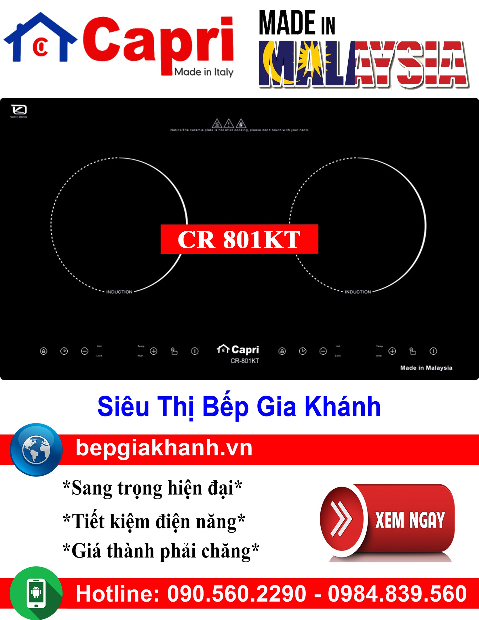 [HCM]Bếp từ đôi Capri CR 801KT nhập khẩu Malaysia, bếp từ, bếp điện từ, bếp từ đôi, bếp điện từ đôi, bếp từ giá rẻ, bếp điện từ giá rẻ, bếp từ đơn, bep tu don, bep tu