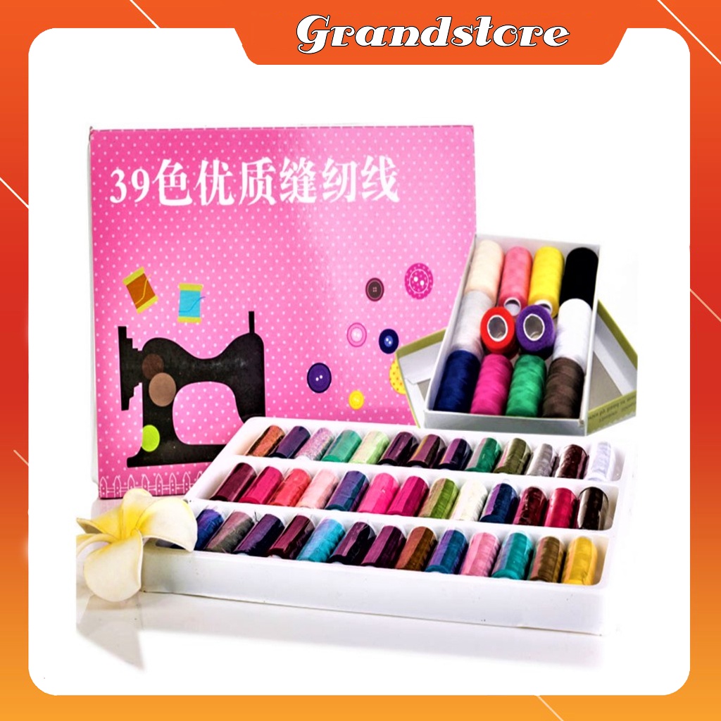 Set 39 cuộn chỉ may vá đồ khâu quần áo polyester nhiều màu cuộn sợi nhỏ, chỉ may tay máy khâu thêu gia đình công nghiệp