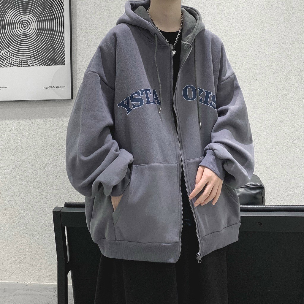 Áo khoác nỉ ystaozis nam nữ ulzzang tay rộng, áo khoác dây kéo form rộng unisex