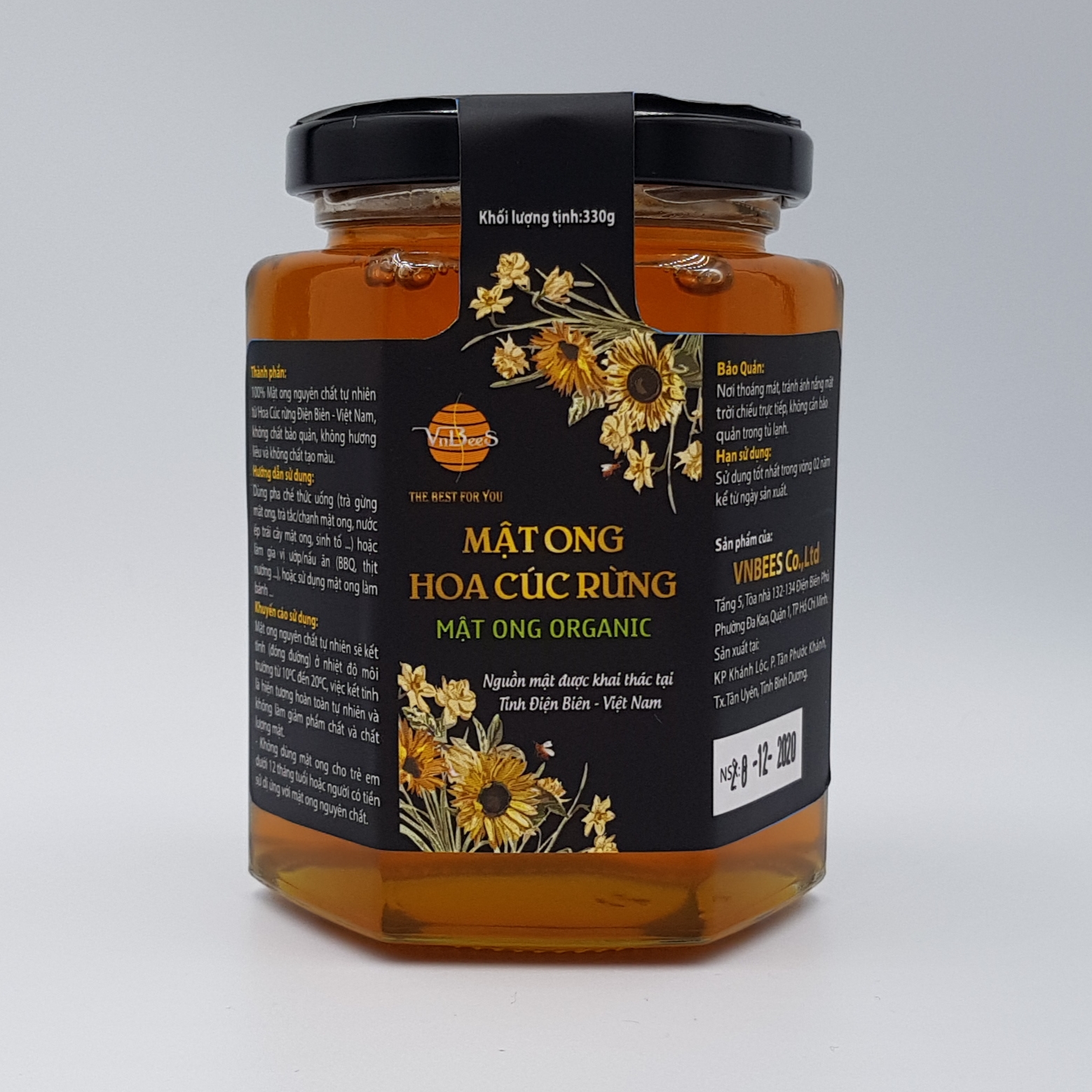 - mật ong hoa cúc rừng vnbees - mật ong organic - hũ 330g -