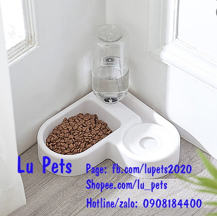 (Loại dày )Bát ăn đôi sẵn chai nước cho Chó Mèo - Bát ăn đôi cho Chó, Mèo -  Bát ăn tự động cho Chó, Mèo (Ảnh Thật)
