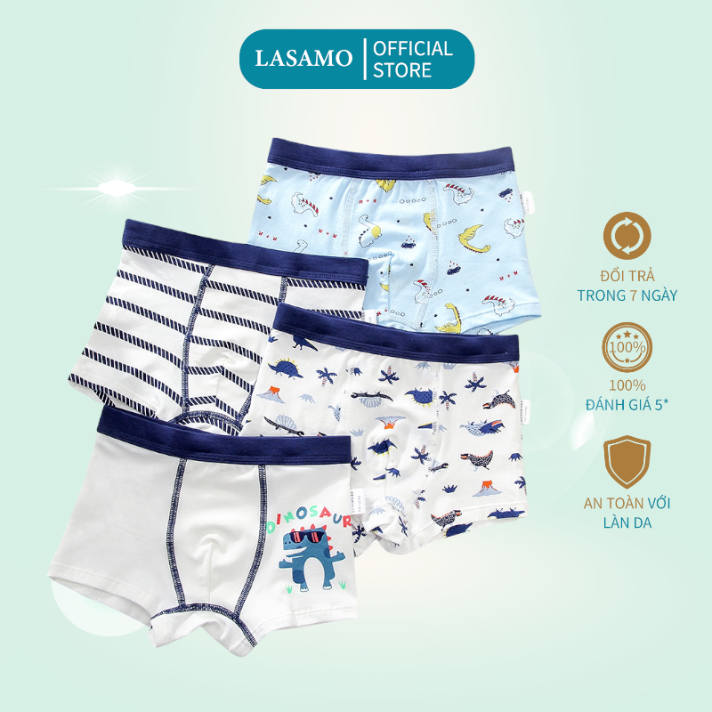 Combo 4 quần lót sịp đùi bé trai hoạ tiết Khủng long cao cấp hãng LASAMO mã QLB006