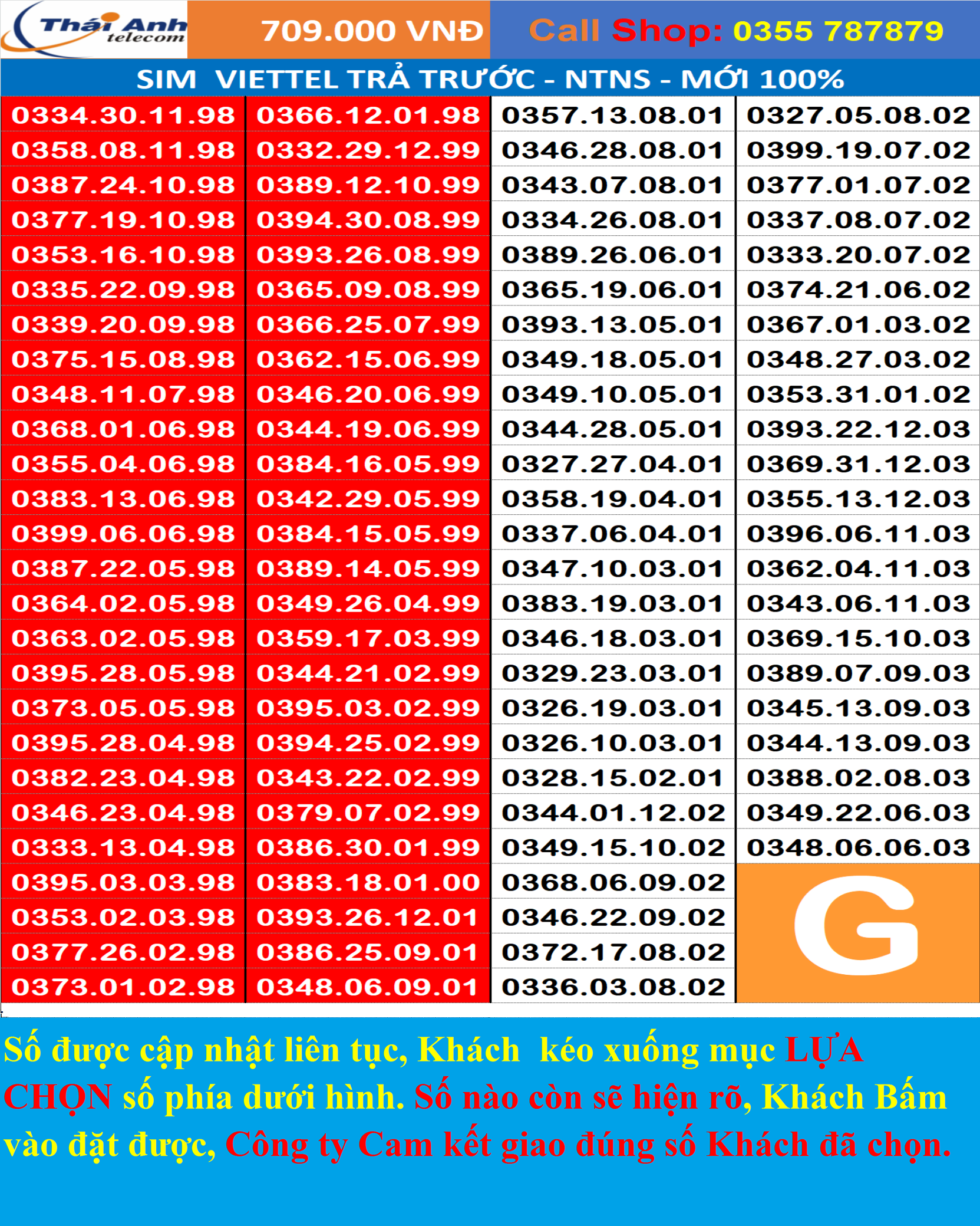 Sim đẹp Viettel Trả trước, Ngày Tháng Năm Sinh -Chọn số - Nghe gọi, Nhắn Tin, 4G , Sim mới 100%, Chưa Kích hoạt, Chưa đứng tên ai và chưa làm bất cứ dịch vụ nào, Sim gói cước Tomato và kèm theo nhiều gói 4G TRONG PHẦN MÔ TẢ