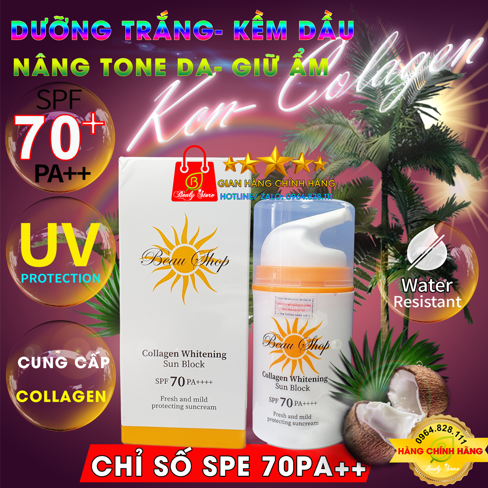 Kem chống nắng chứa collagen beau shop SPF70 nâng tone da, kềm dầu, dưỡng ẩm, làm trắng- Beau shop Collagen Whitening Sun Block SPF 70 PA +++