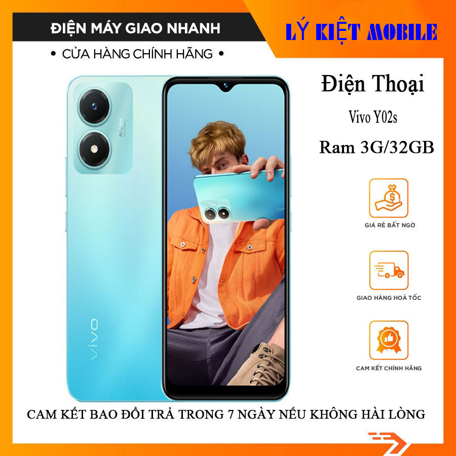 Điện Thoại Vivo Y02s ram. 3G/32GB máy mới fullbox chính hãng