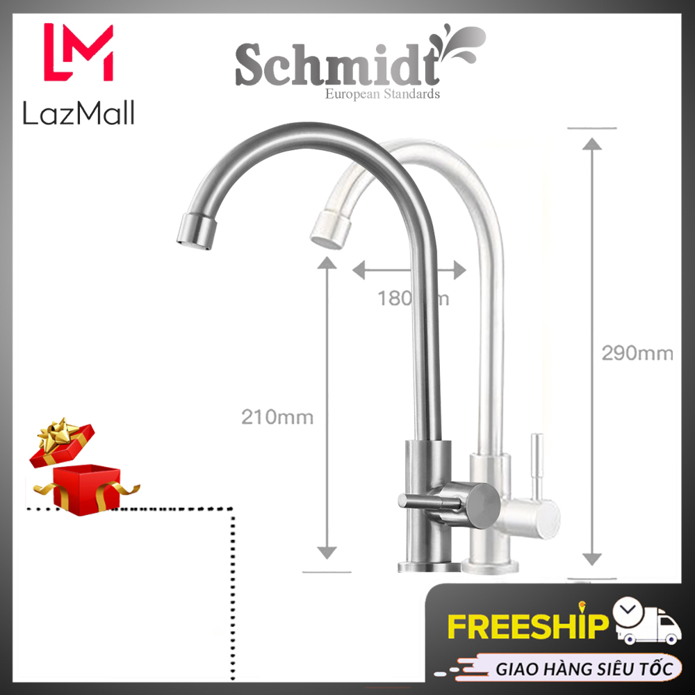 Vòi Rửa Chén Đơn Lạnh Schmidt Inox 304 Vòi Rửa Chén Bát Thiết Kế Kiểu Dáng Tinh Tế Sang Trọng - Hàng Chính HãngI Bảo Hành 12 Tháng