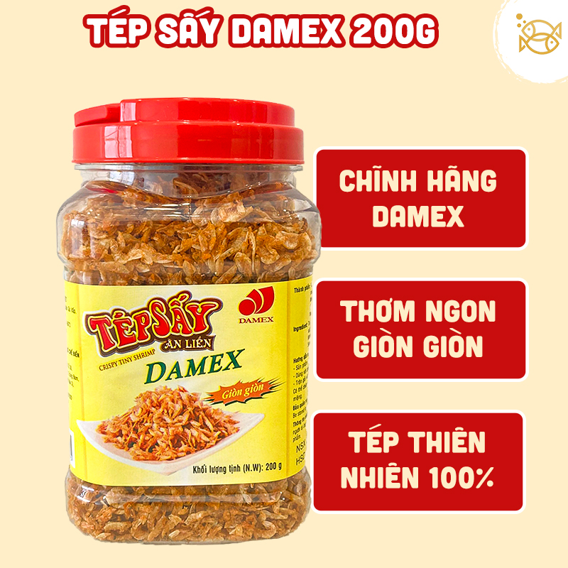 Tép Khô Tép Sấy Damex Tẩm Gia Vị Ăn Liền 200g Tép Sấy Khô Thơm Ngon giòn giòn