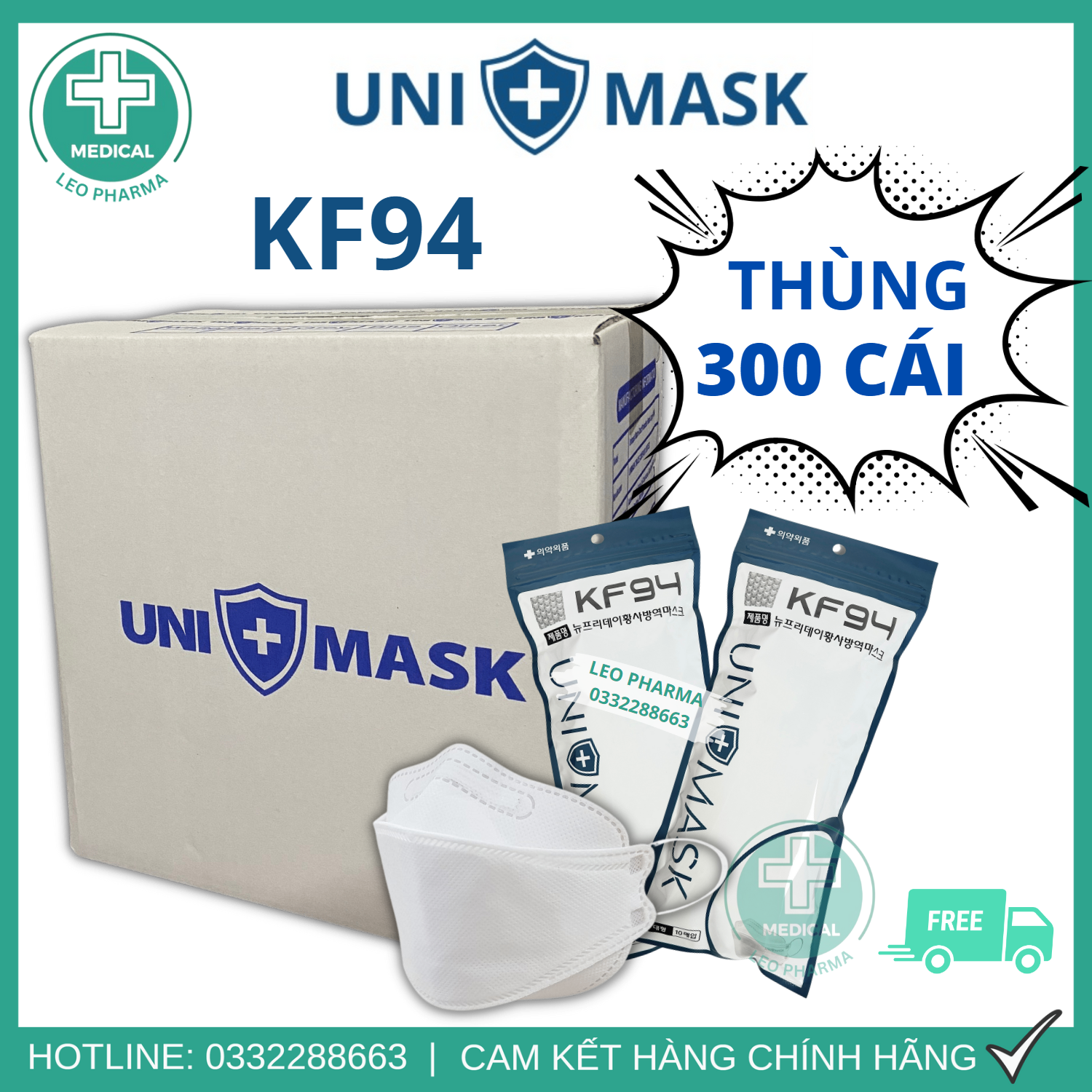 Thùng 300 Cái Khẩu Trang KF94 UNI MASK 4D Công Nghệ Hàn Quốc 4 Lớp Kháng Khuẩn