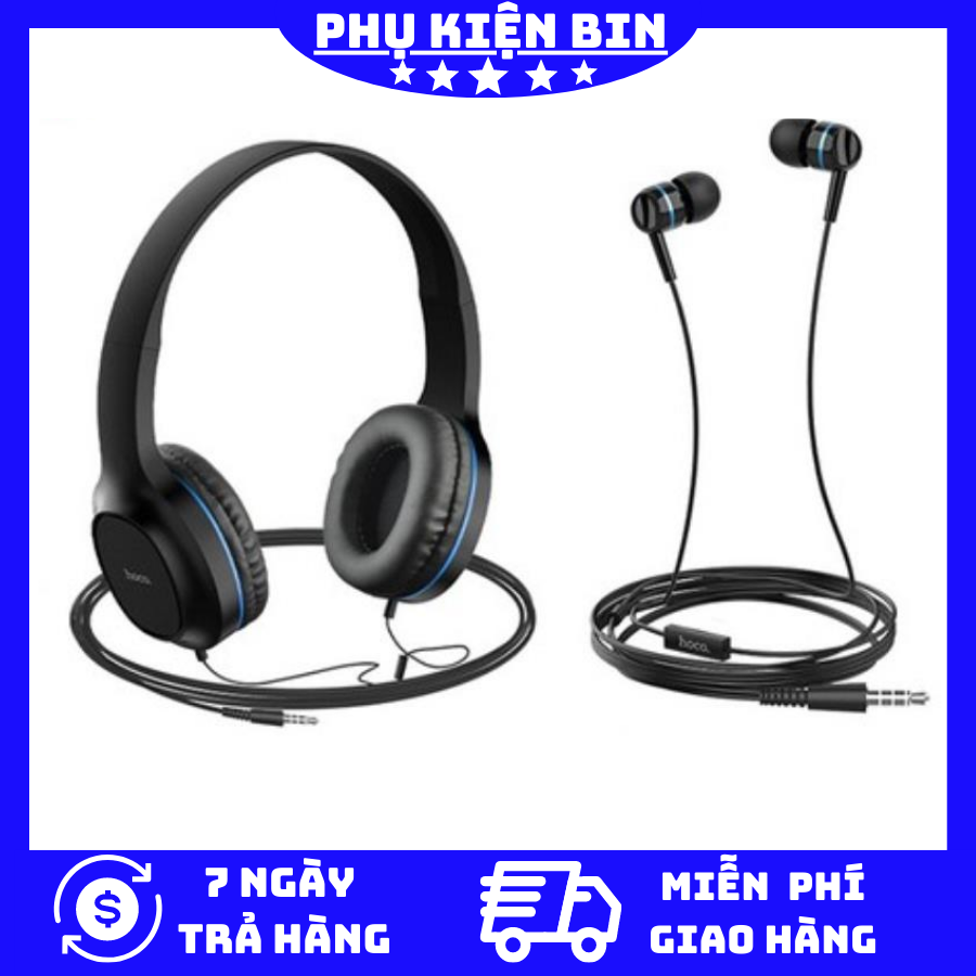 Bộ tai nghe chụp tai và tai nghe nhét tai có dây Hoco W24