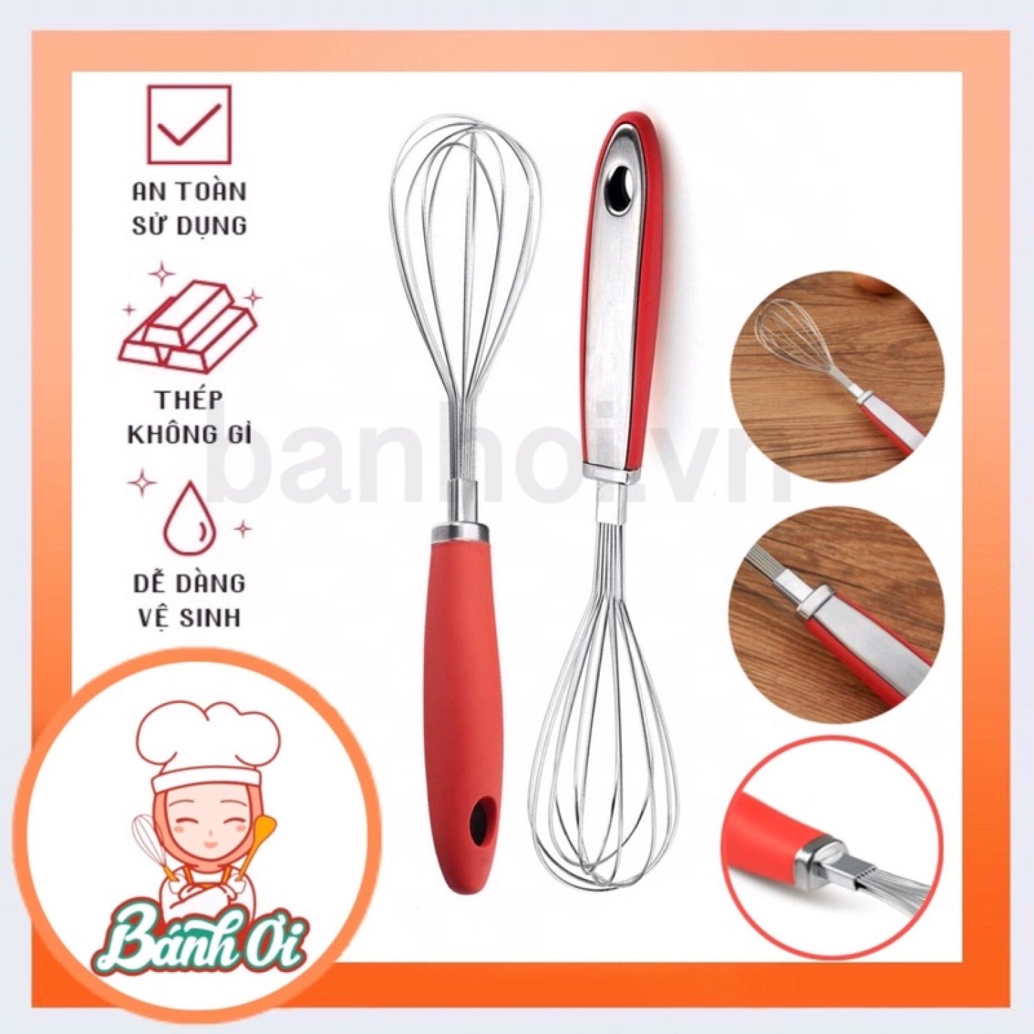 Phới lồng đánh trứng tay cầm silicon cao cấp/ Phới đánh trứng 29cm