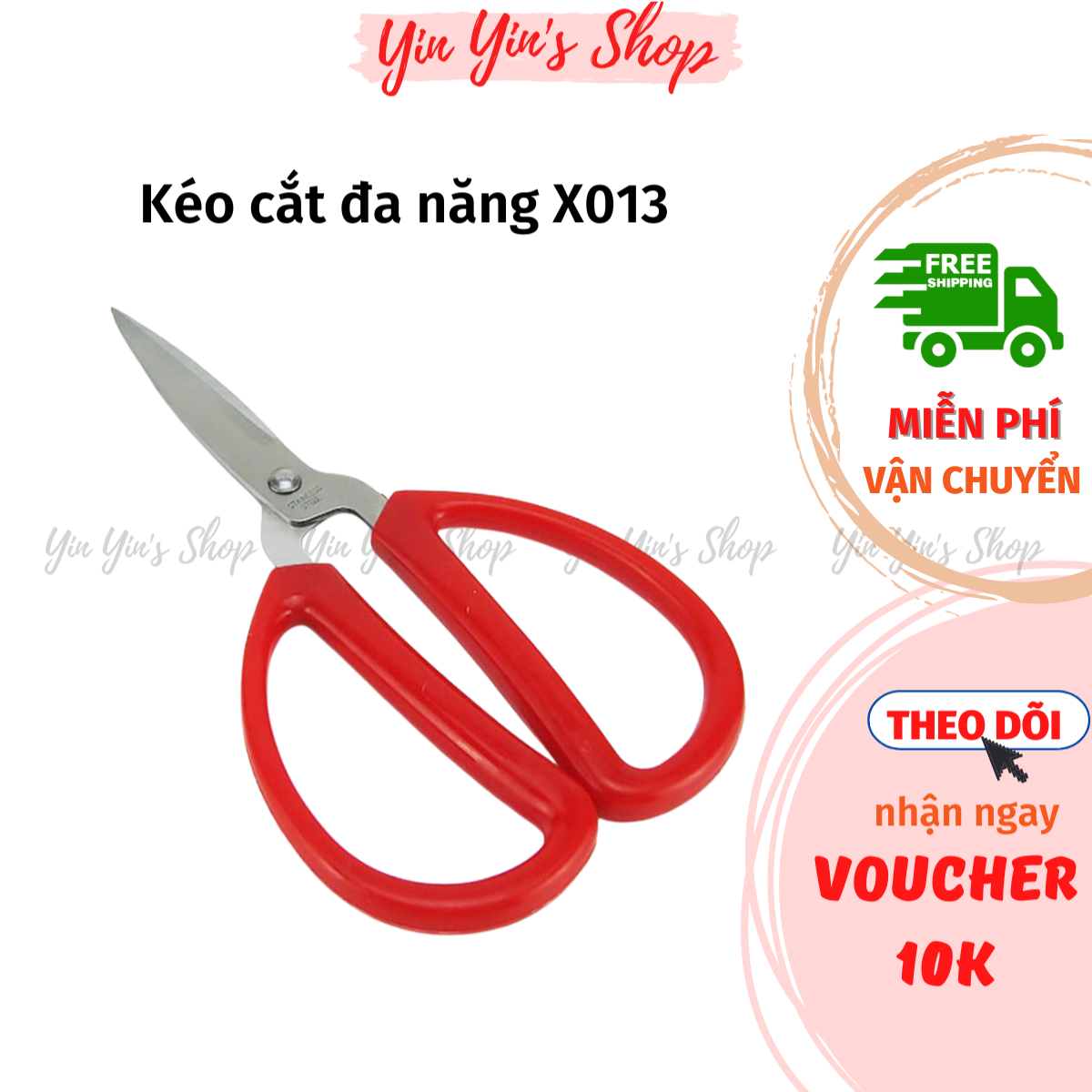 Kéo cắt thực phẩm đa năng x013 cán nhựa lưỡi thép - màu đỏ