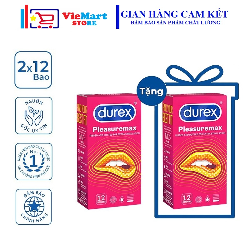 [HCM]Bộ 2 Hộp Bao cao su Durex Pleasuremax 12 bao / hộp