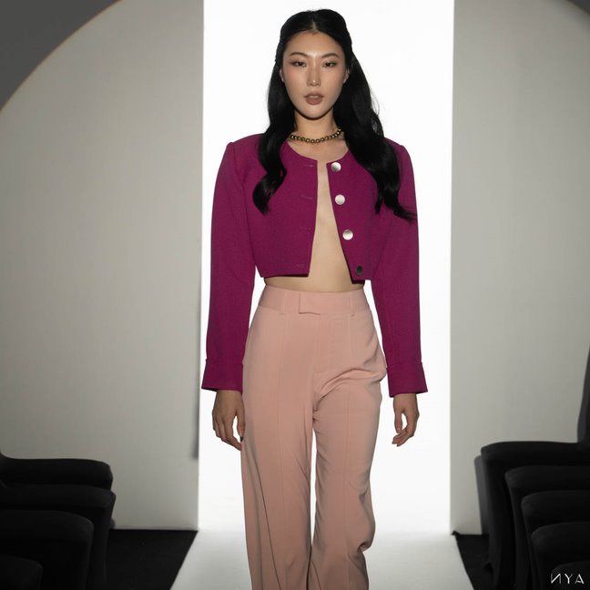 Quần ống đứng, đai chéo, ly giữa màu hồng holics pants | nya studio
