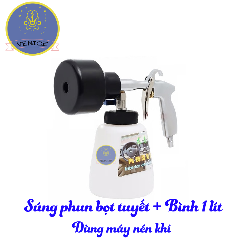 COMBO Tay cầm và Bình phun tạo bọt tuyết 1 lít VENICE - Dùng máy nén khí - Bảo hành 12 tháng
