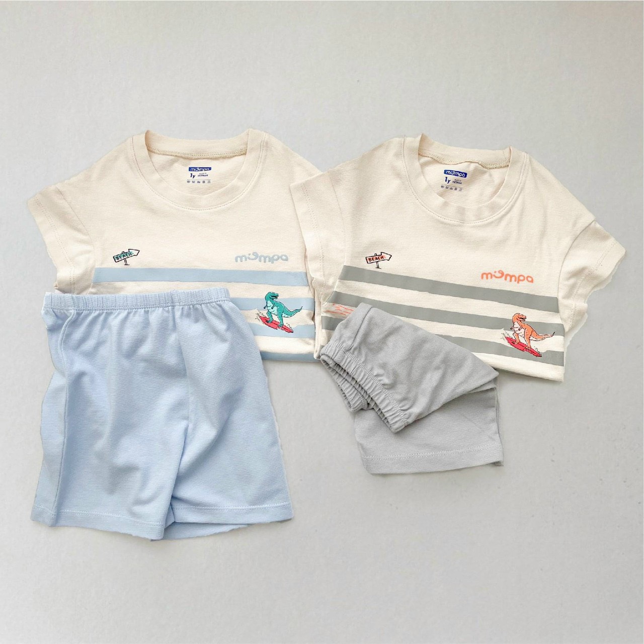 Bộ cộc kẻ MOMPA cotton cho bé trai màu ghi, màu xanh