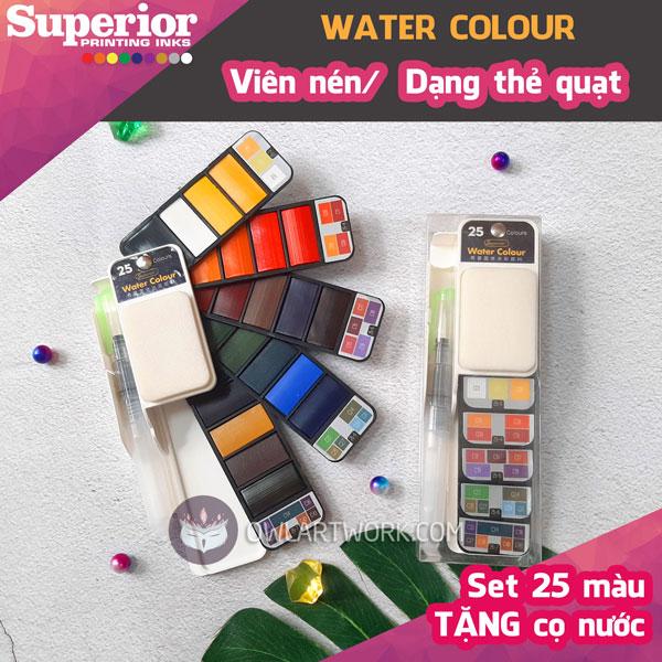 [HCM]Màu Nước Dạng Nén Superior – Set 25 màu