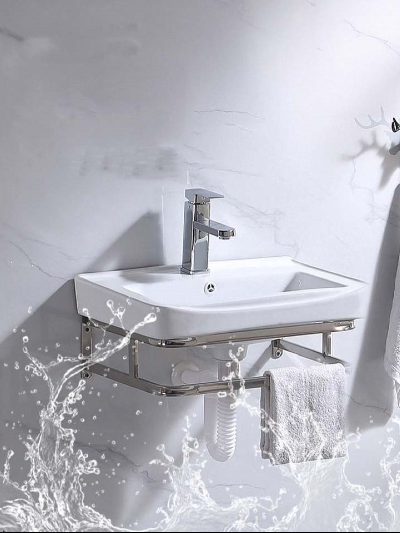 Lavabo treo tường màu trắng sứ kèm kệ treo inox