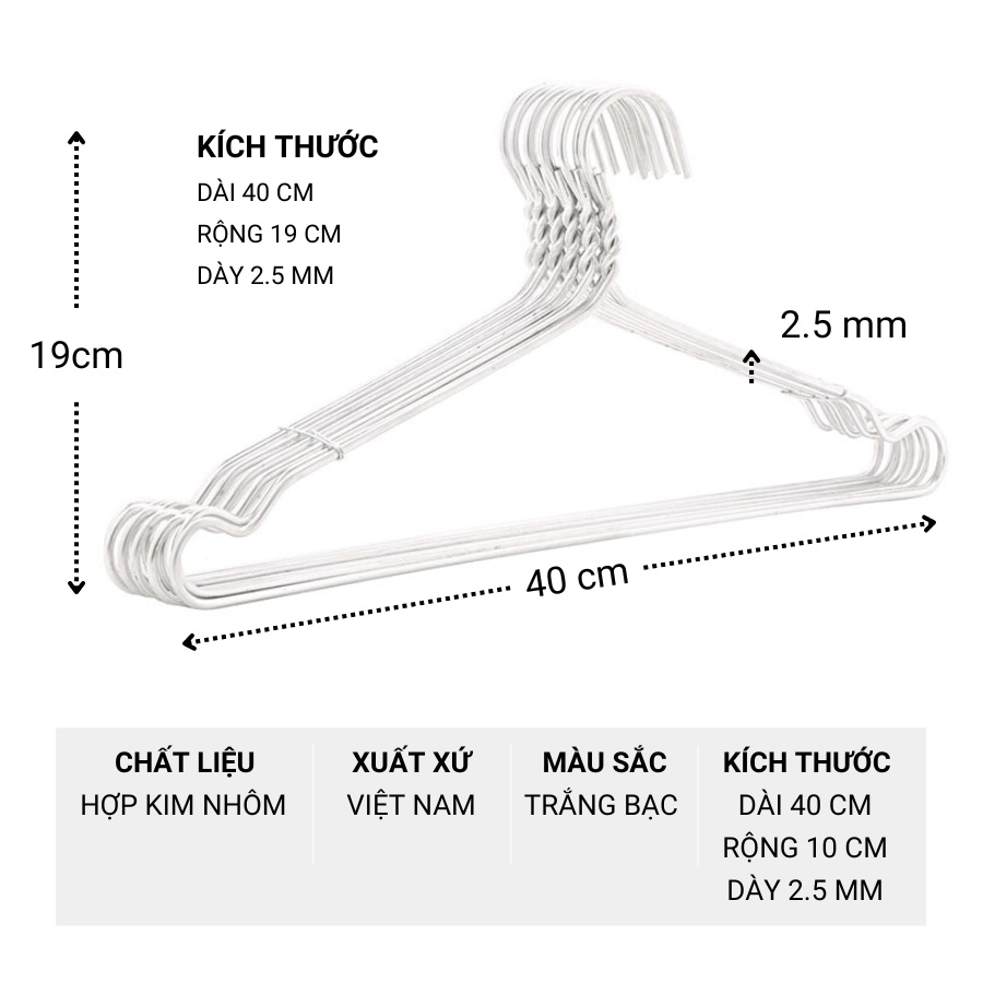 COMBO 10 MÓC NHÔM NGƯỜI LỚN 40cm, MÓC NHÔM PHƠI QUẦN ÁO