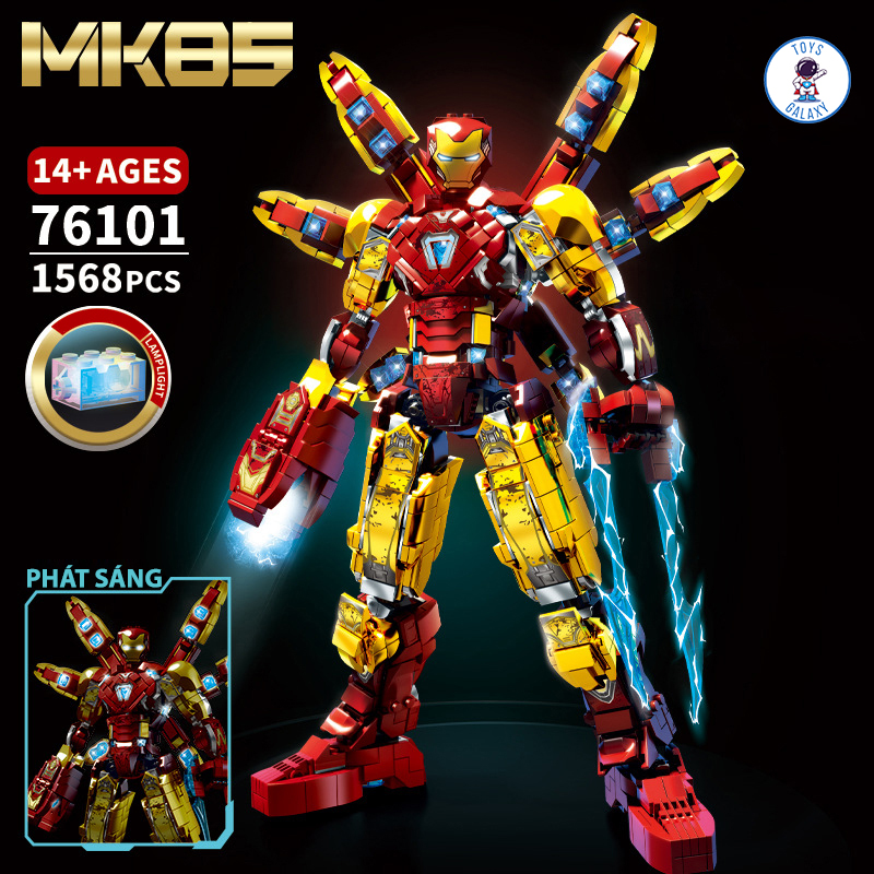 Đồ chơi lắp ráp mô hình iron man mk85 phát sáng robot người máy có kiếm laser người nhện spider-man