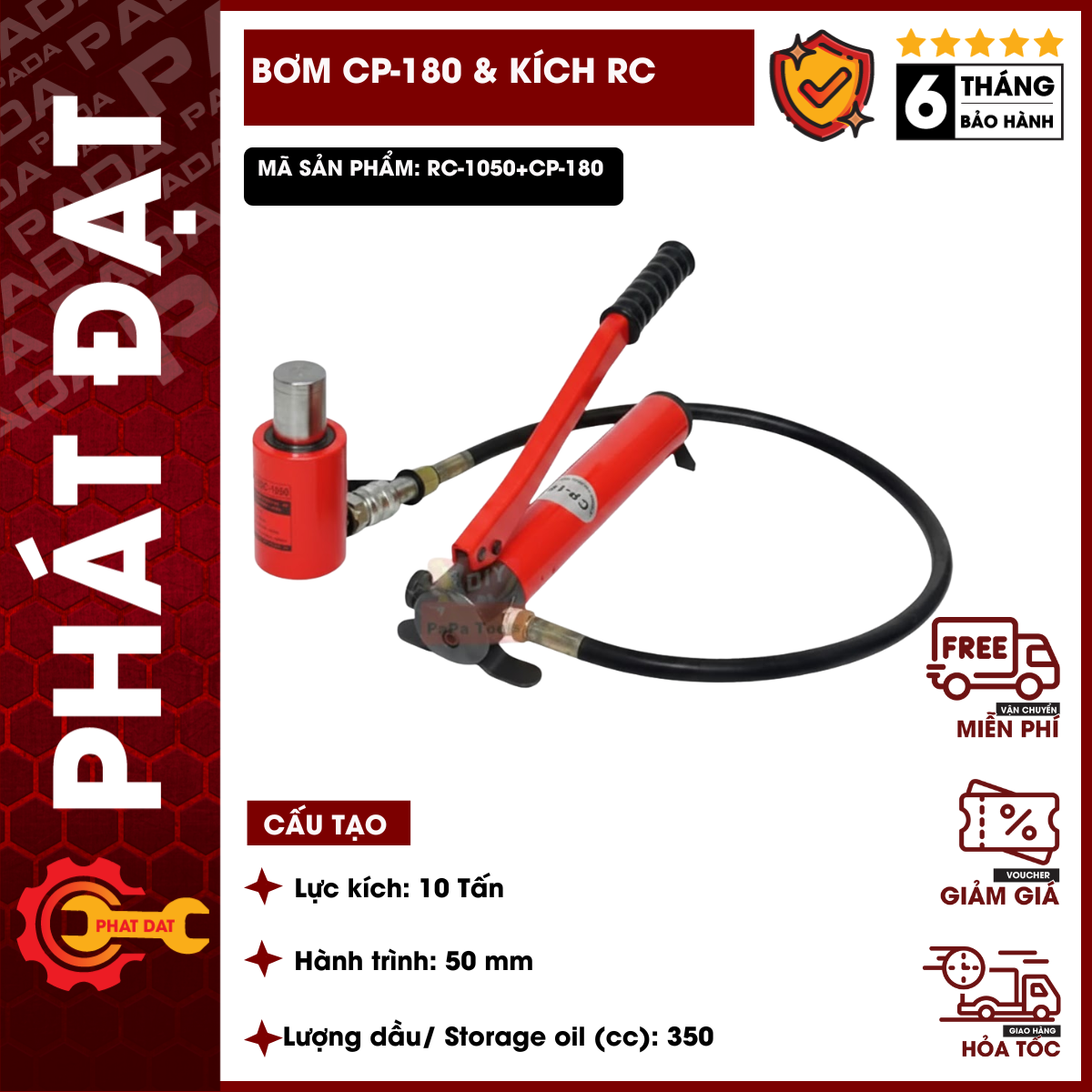 Combo Kích Thủy Lực PADA RC1050 & Bơm CP180