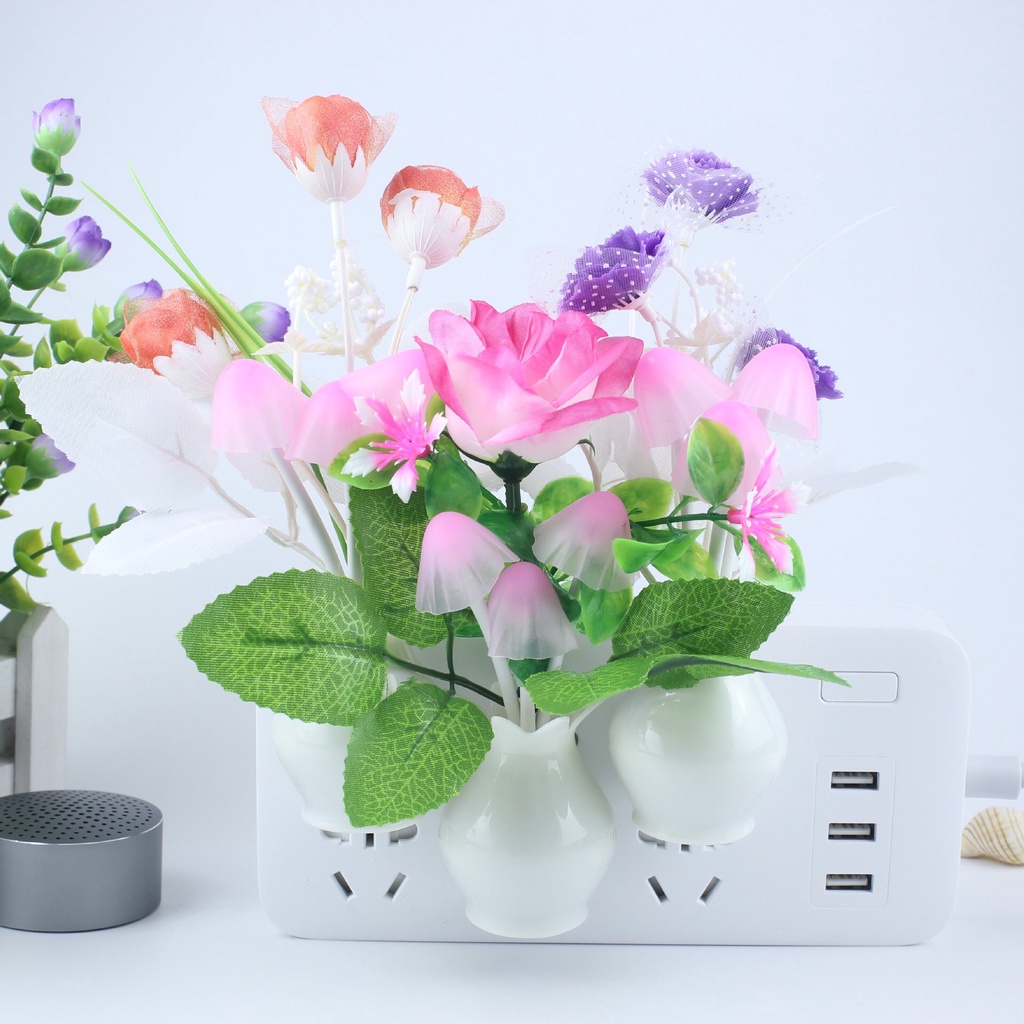 Đèn ngủ rừng nấm cảm biến ánh sáng - Đèn ngủ cảm biến ánh sáng hình nấm tự đổi màu