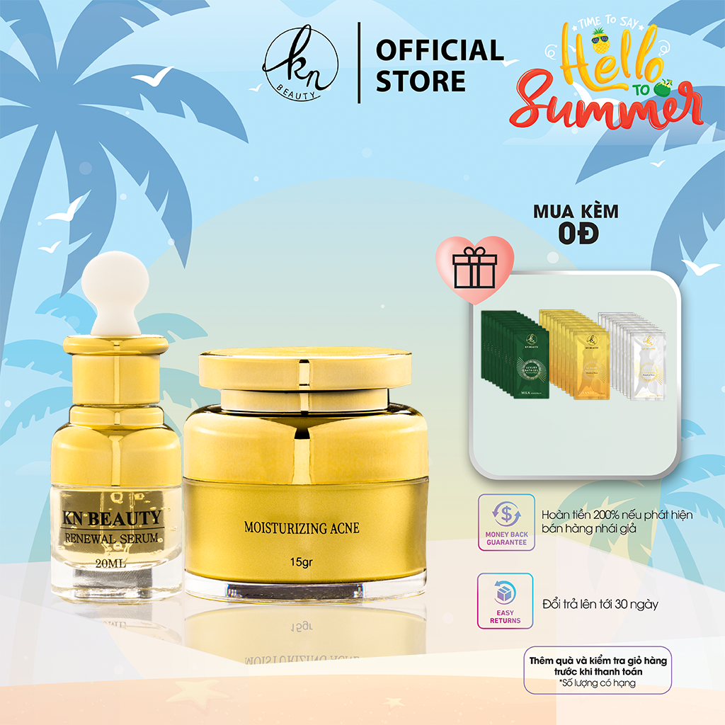 Bộ 2 sản phẩm Trắng Da Ngừa mụn KN Beauty chuyên sâu: Kem dưỡng 15g + Serum 20ml (Tặng sữa tắm bịch)
