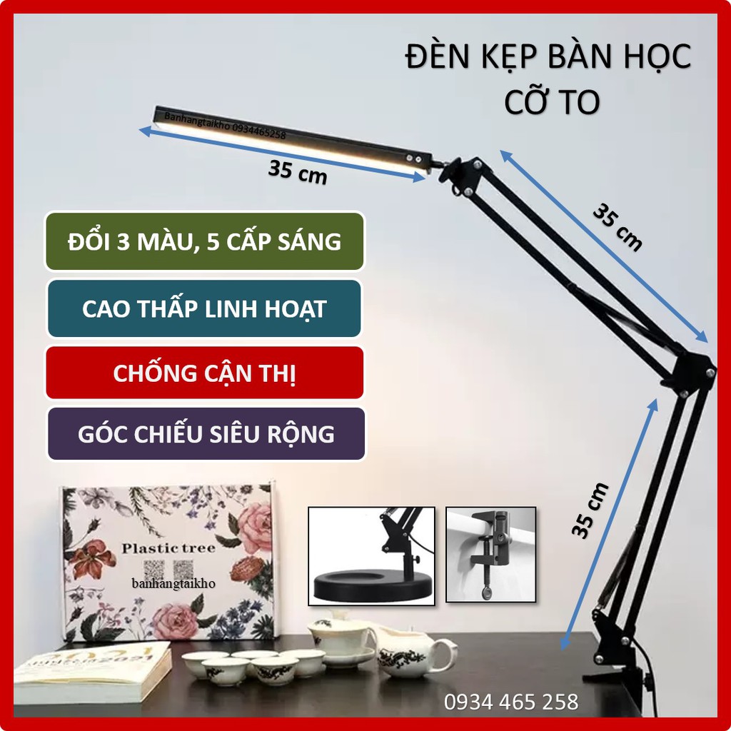 Đèn kẹp bàn học làm việc chống cận PIXAR đổi 3 màu, 10 cấp sáng, dùng cho văn phòng, học sinh, sinh viên, decor góc làm việc máy tính