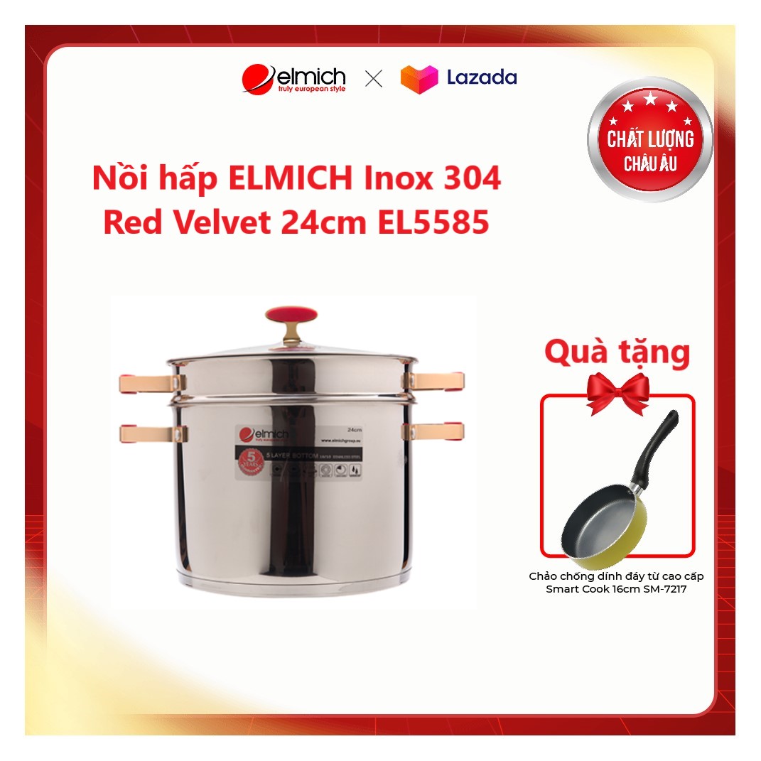Nồi hấp elmich inox 304 red velvet 24cm el5585