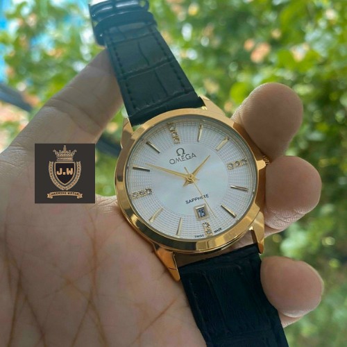 Đồng hồ nam dây da, đồng hồ đeo tay nam OMEGA mặt tròn thời trang cao cấp, giá siêu rẻ, phong cách công sở cho nam