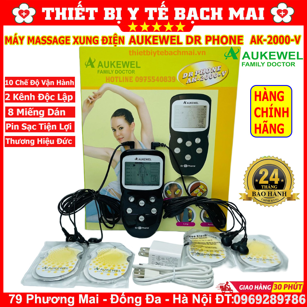 Máy massage xung điện aukewel dr phone ak-2000v - 8 miếng dán - sạc điện - thương hiệu đức